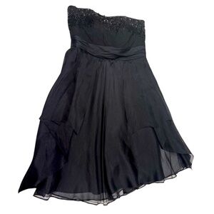 Badgley Mischka Strapless Sequin Black Silk‎ Cocktail Party Gown 8